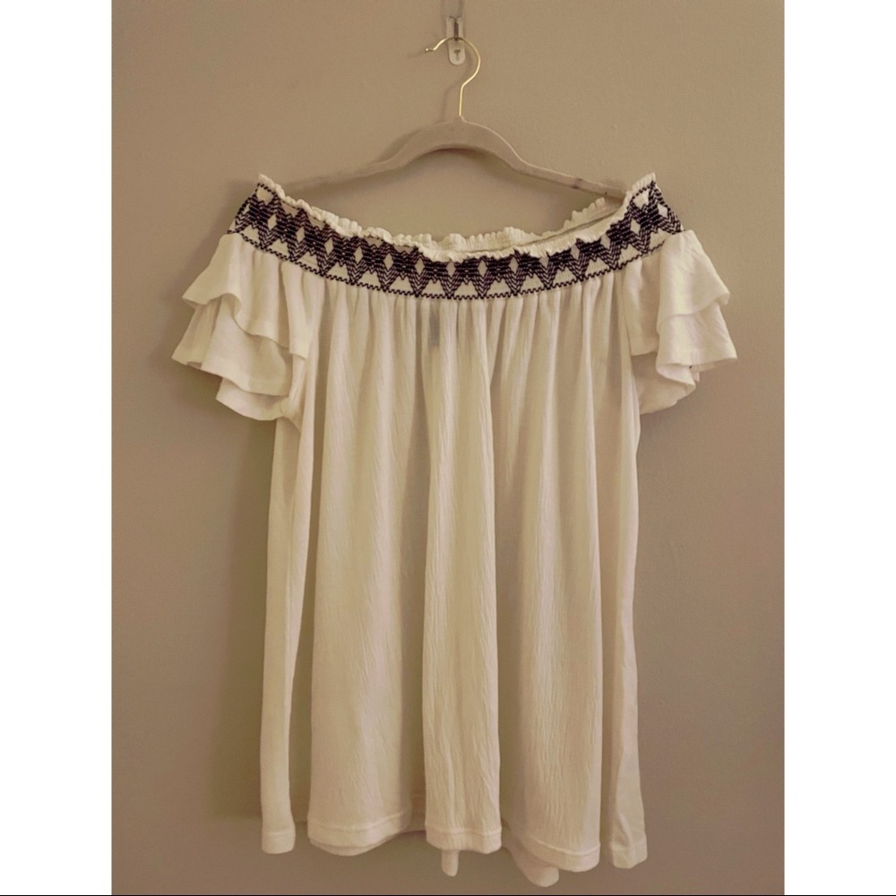 Signature Studio Off Shoulder Ruffle Sleeve Top